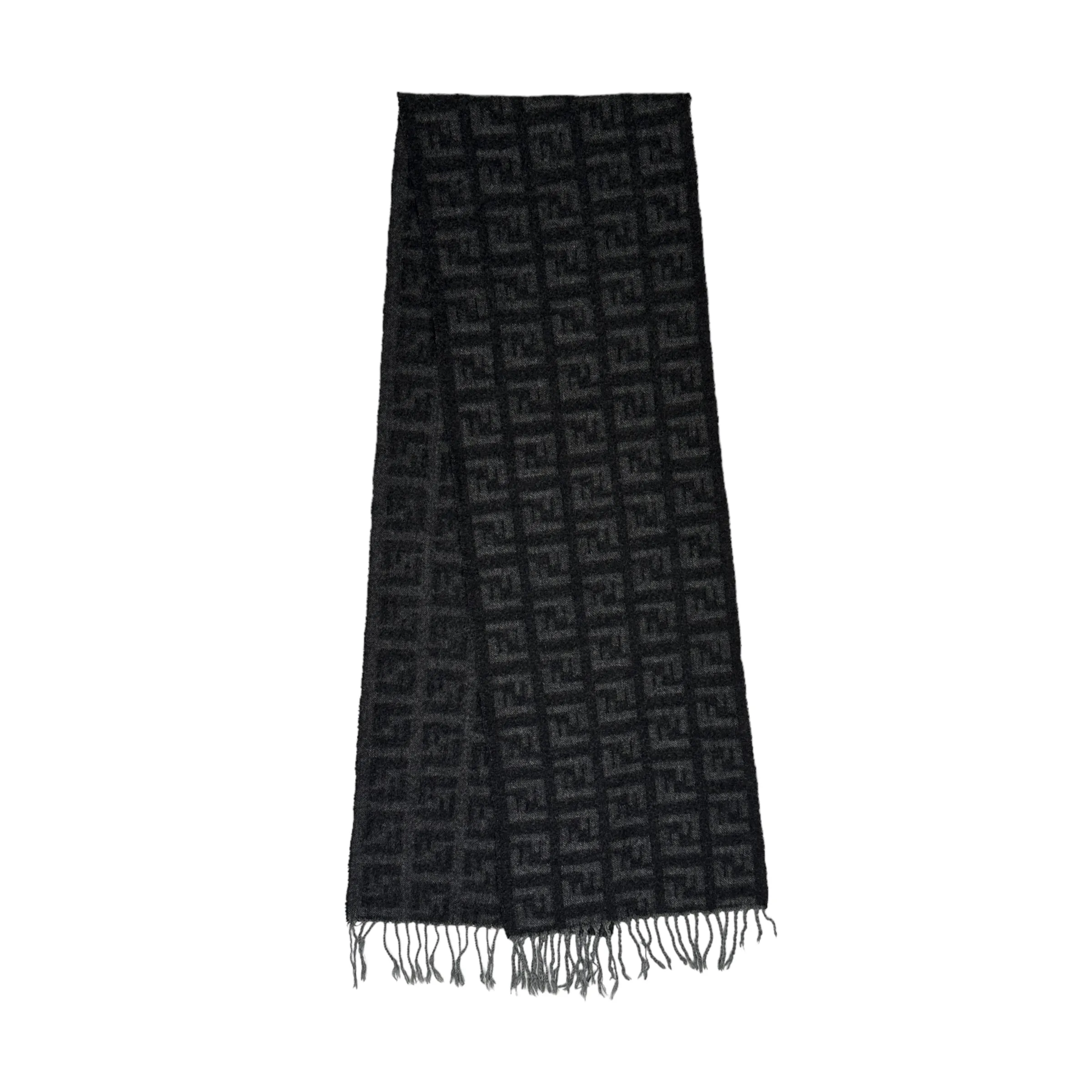 FENDI GREY ZUCCA MONOGRAM SCARF - WOOL/CASHMERE