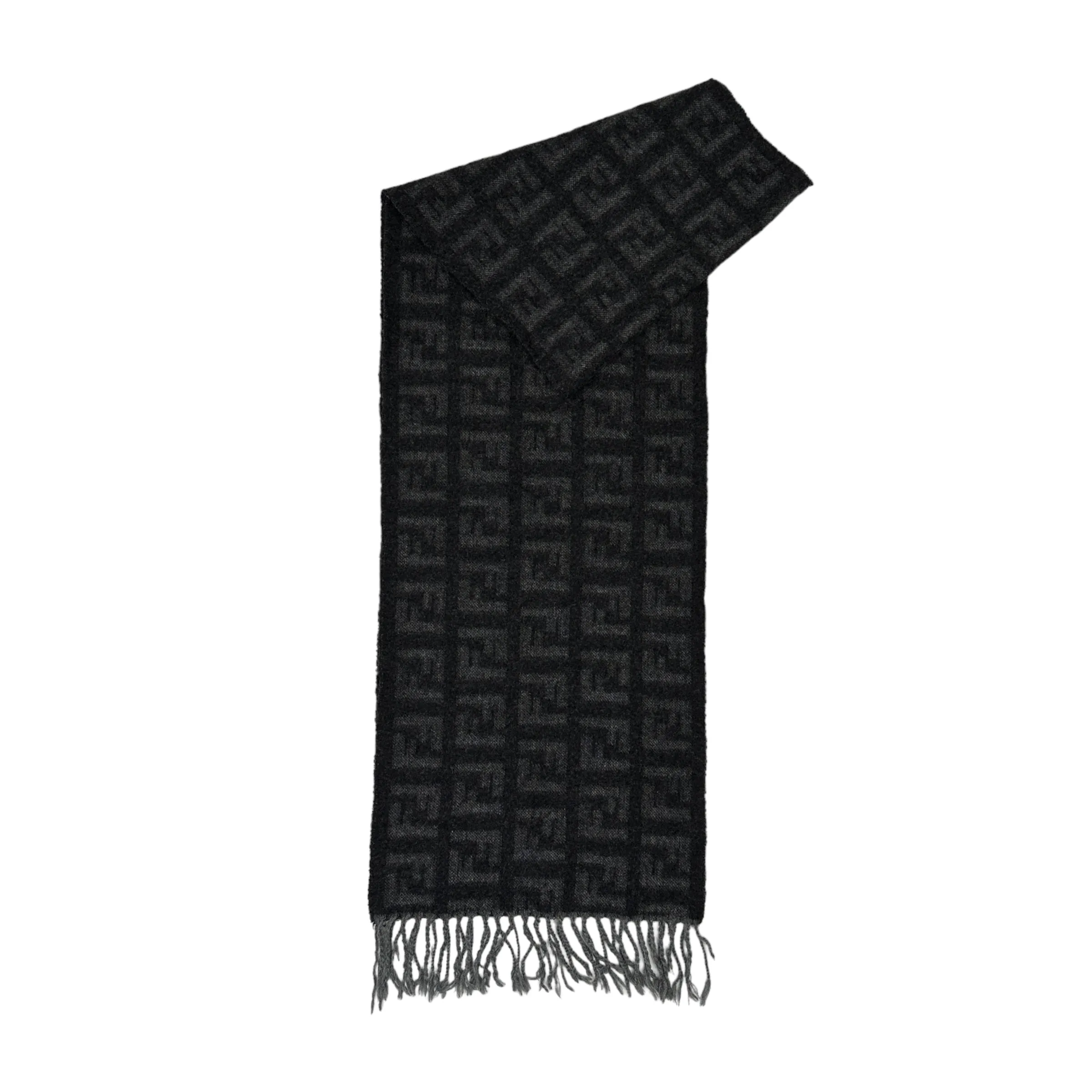 FENDI GREY ZUCCA MONOGRAM SCARF - WOOL/CASHMERE