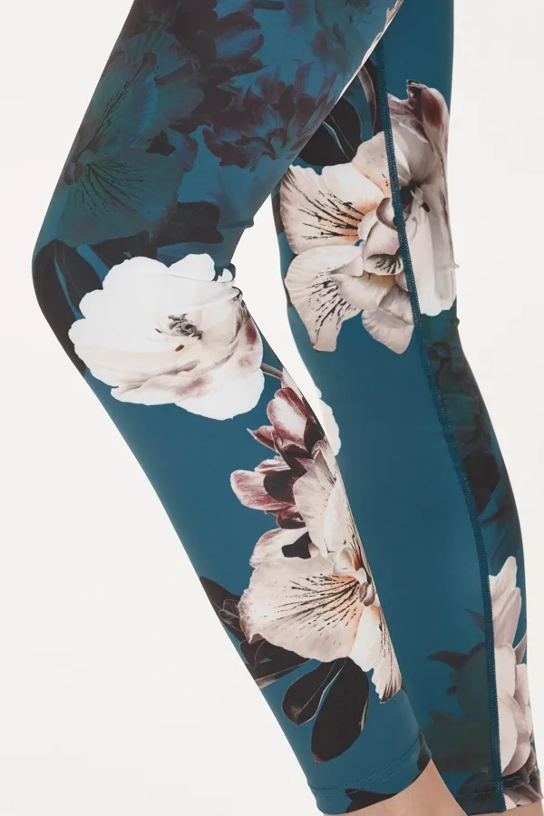 France Blue Floral High Waisted Activewear Leggings