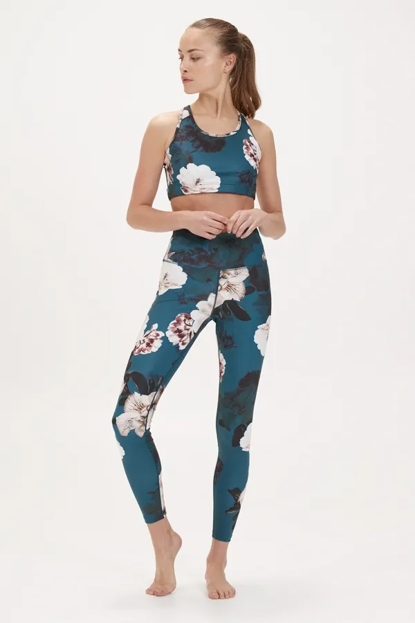 France Blue Floral High Waisted Activewear Leggings