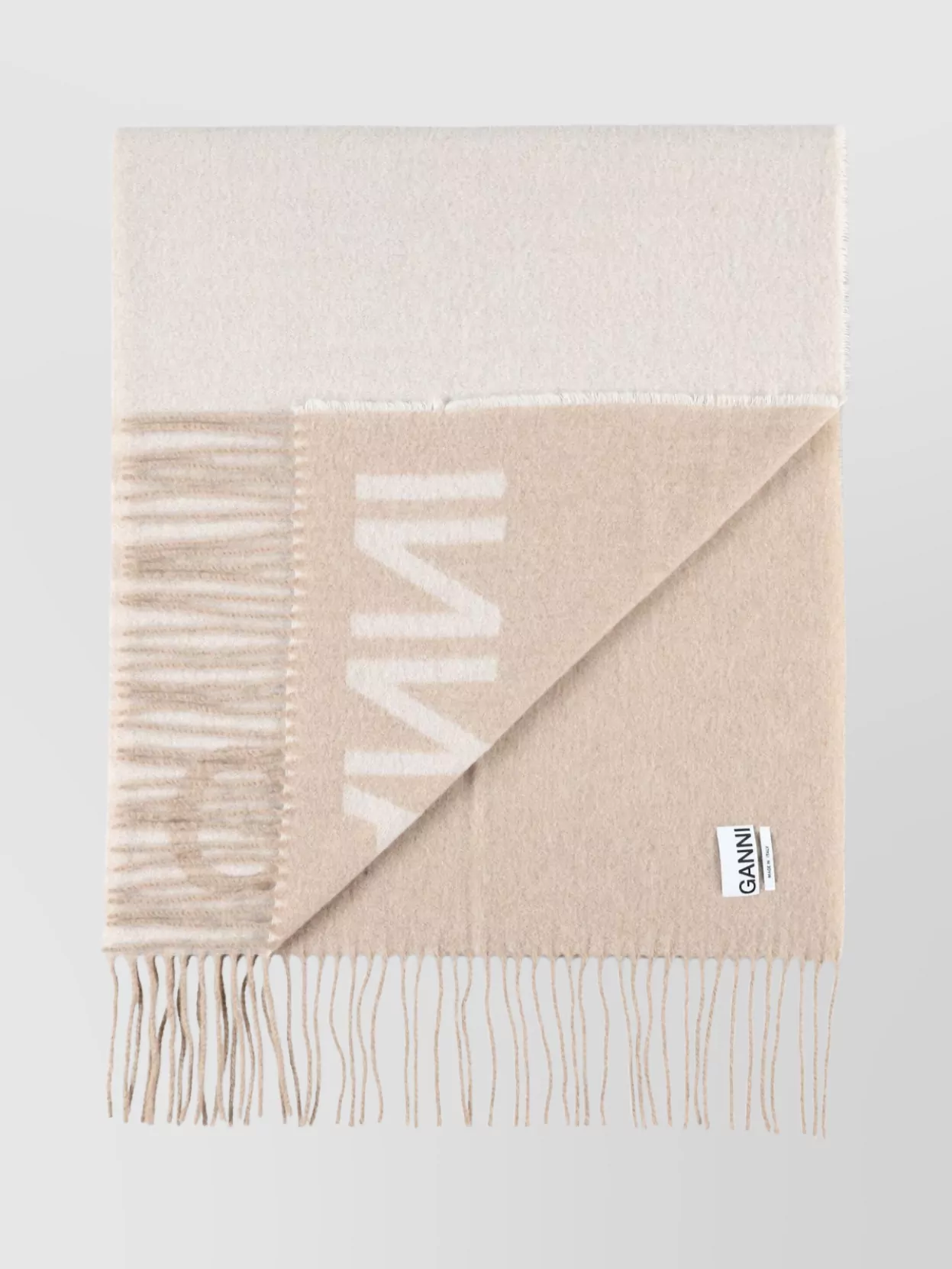 Ganni   Wool scarf fringe detail