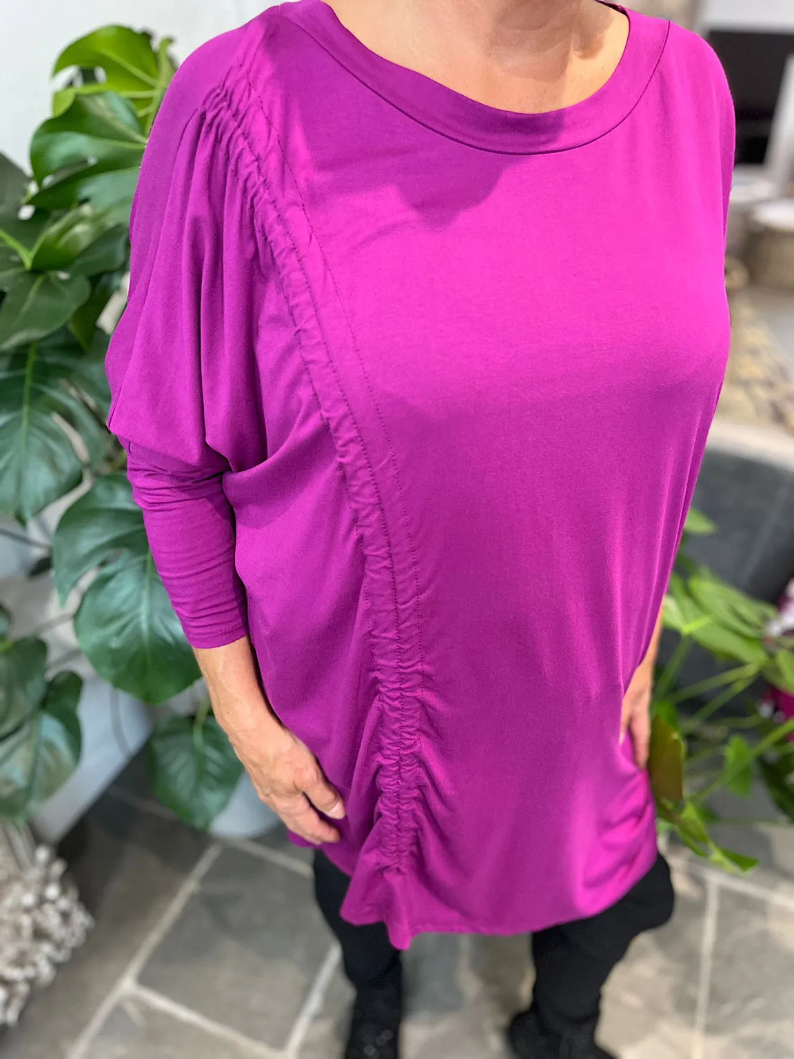 Grape Drawstring Side Detail Tunic Davina