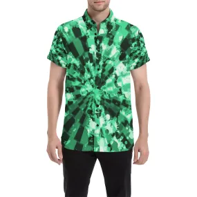 Green Tie-Dye Short Sleeve Button Up Shirt