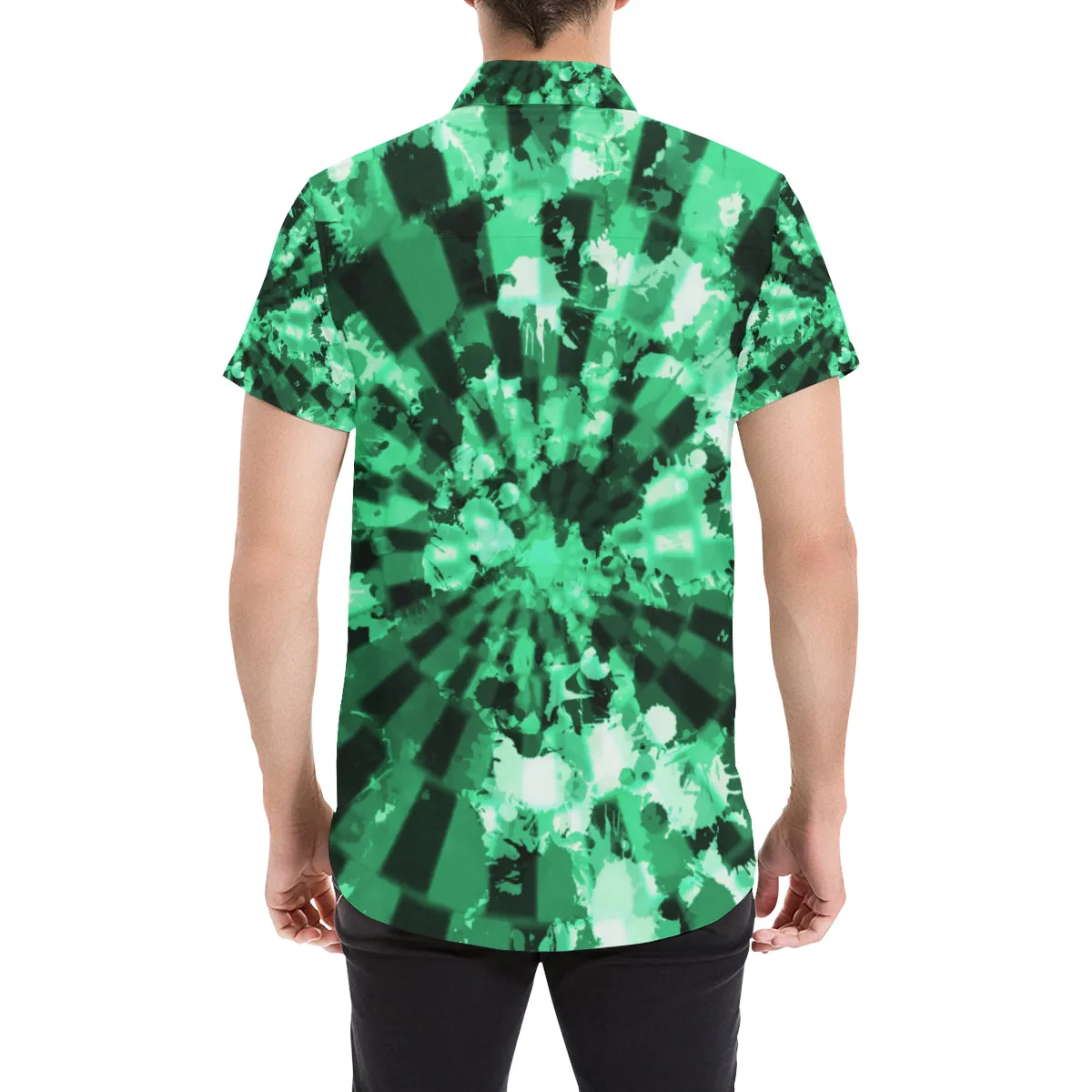 Green Tie-Dye Short Sleeve Button Up Shirt