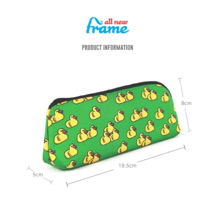 Green Yellow Duck Graphic Pencil Cases Stationery Zipper School 19cm Office Cosmetics Pouches Artists Designer Prints Gifts Bags