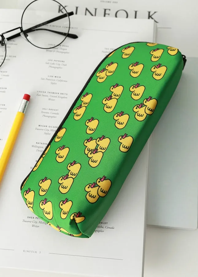 Green Yellow Duck Graphic Pencil Cases Stationery Zipper School 19cm Office Cosmetics Pouches Artists Designer Prints Gifts Bags