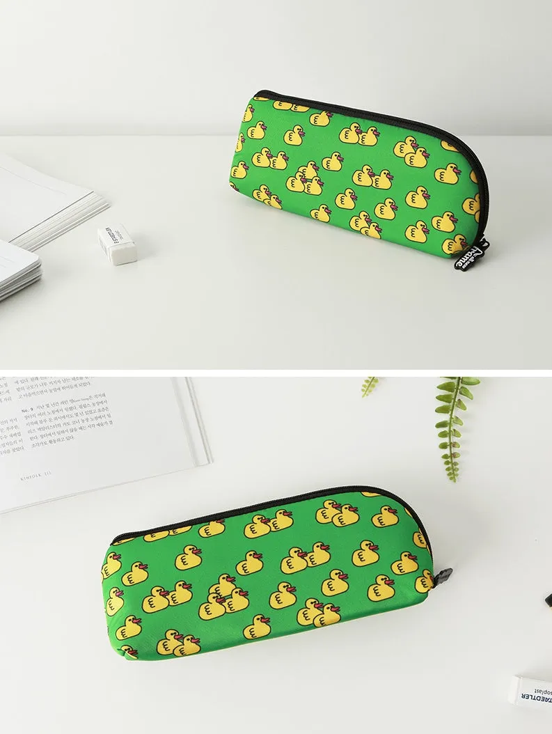 Green Yellow Duck Graphic Pencil Cases Stationery Zipper School 19cm Office Cosmetics Pouches Artists Designer Prints Gifts Bags