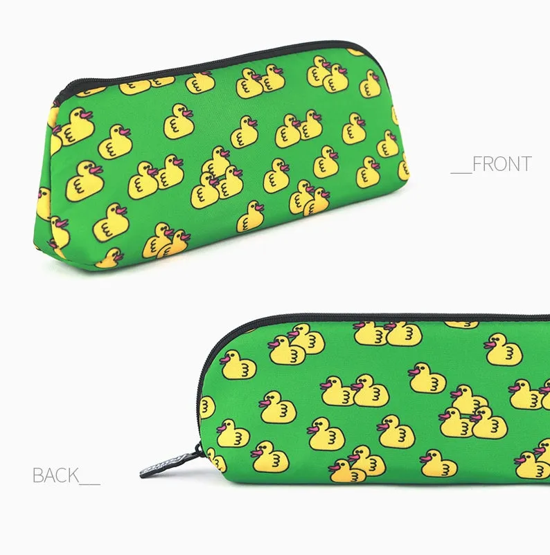 Green Yellow Duck Graphic Pencil Cases Stationery Zipper School 19cm Office Cosmetics Pouches Artists Designer Prints Gifts Bags