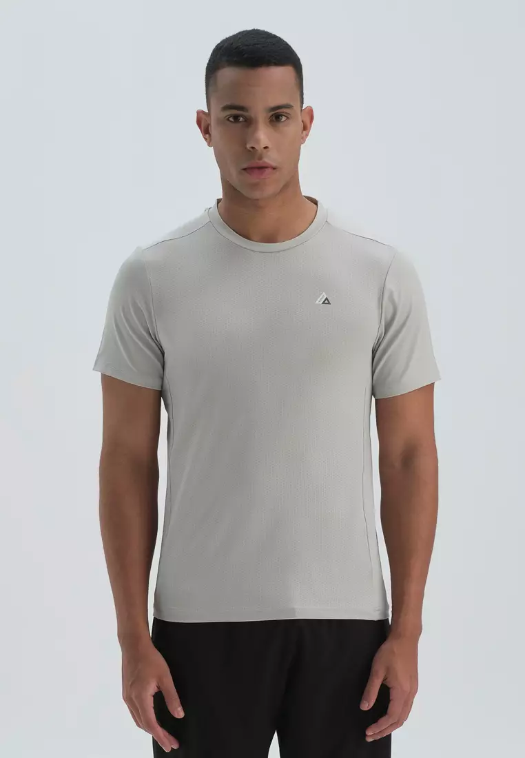 Grey T-Shirt, Crew Neck, Regular Fit, Short Sleeve Activewear for Men