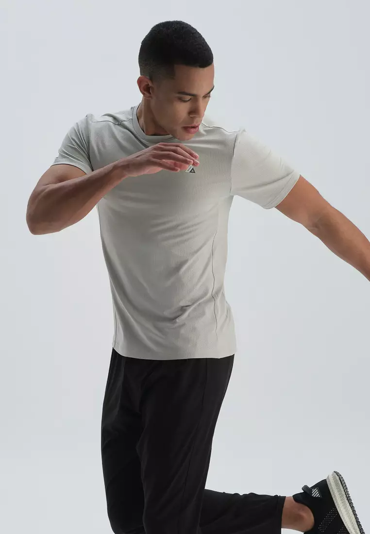 Grey T-Shirt, Crew Neck, Regular Fit, Short Sleeve Activewear for Men