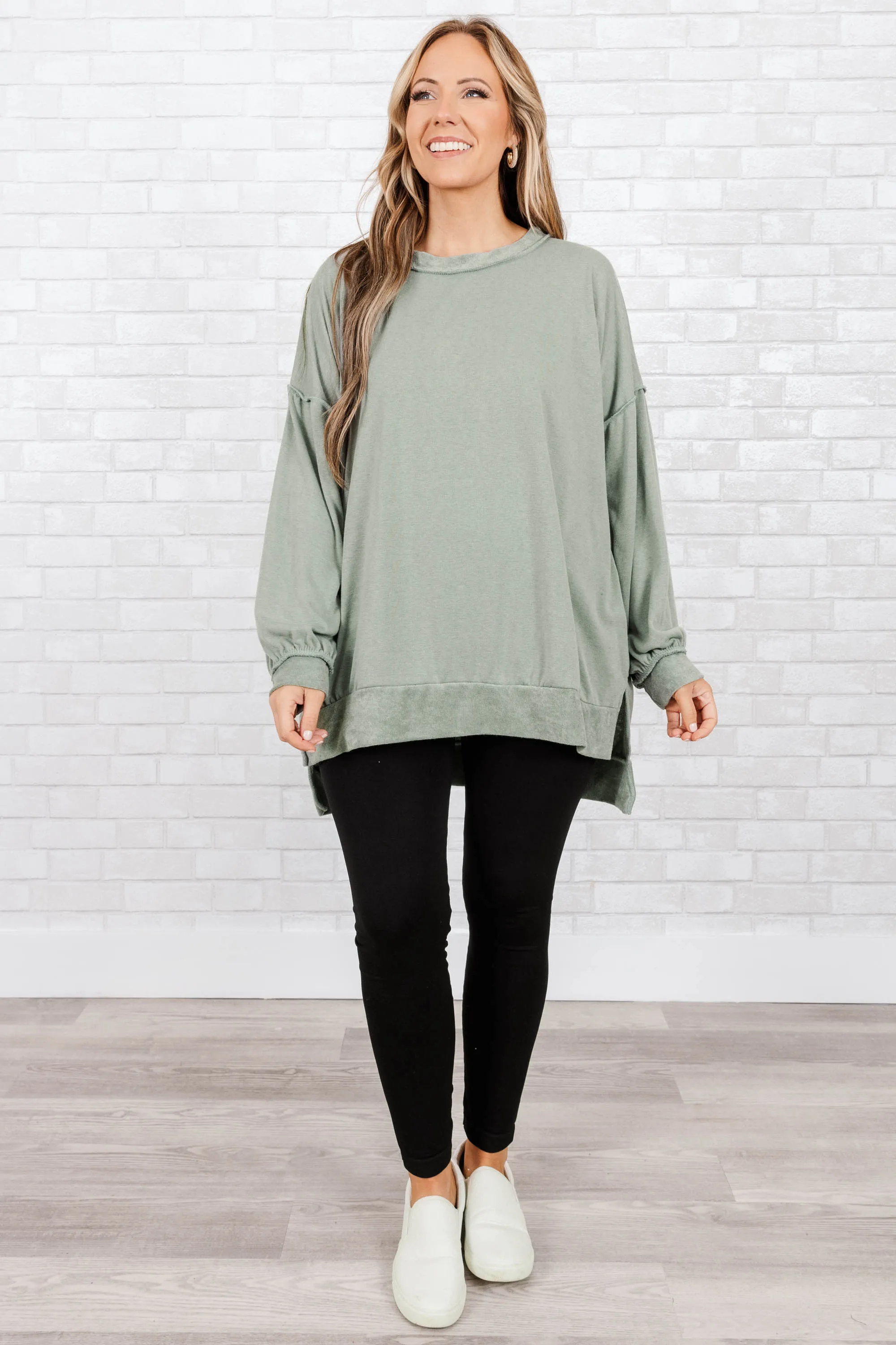 Gushing Gal Pullover, Sage