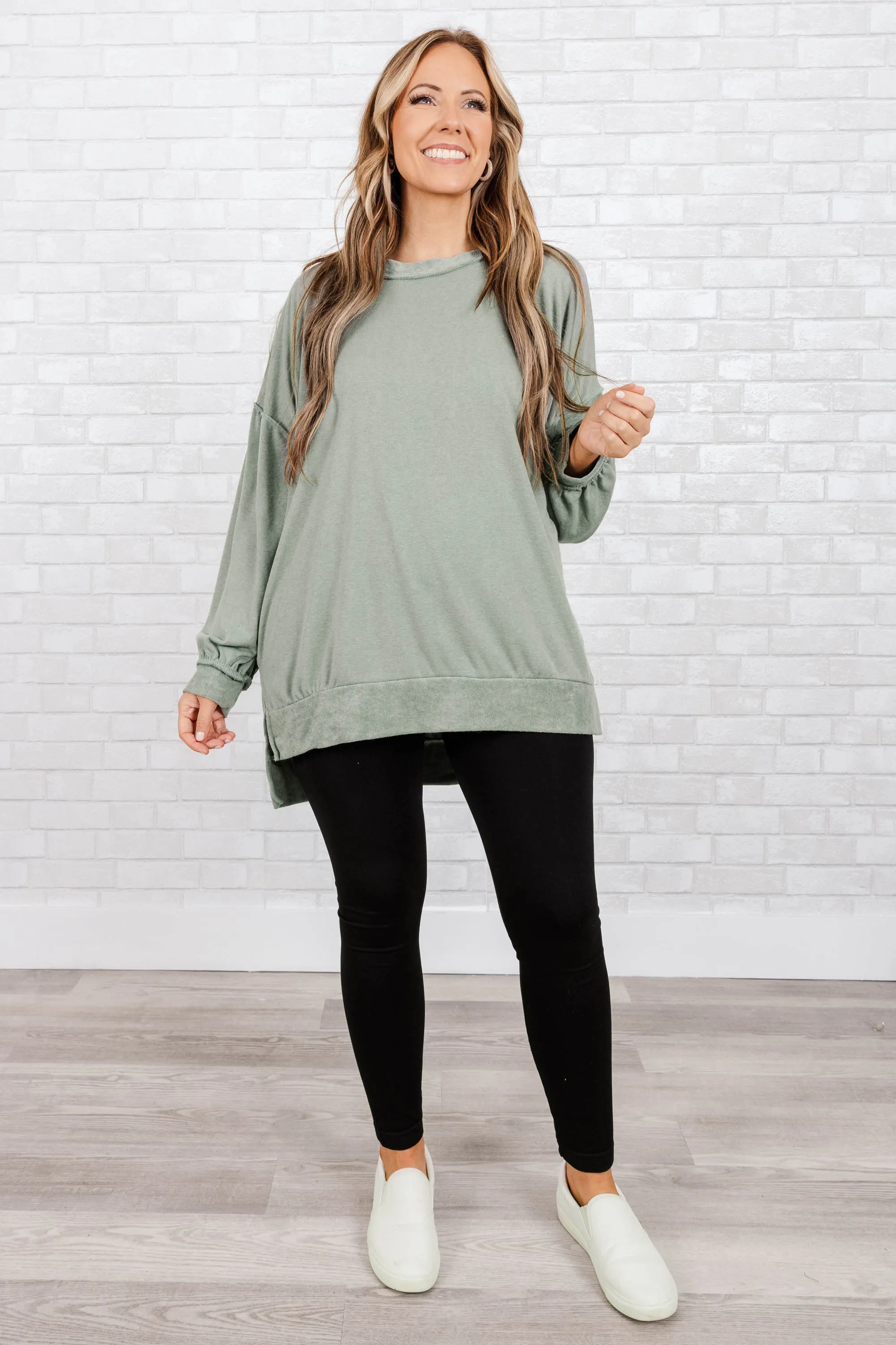 Gushing Gal Pullover, Sage