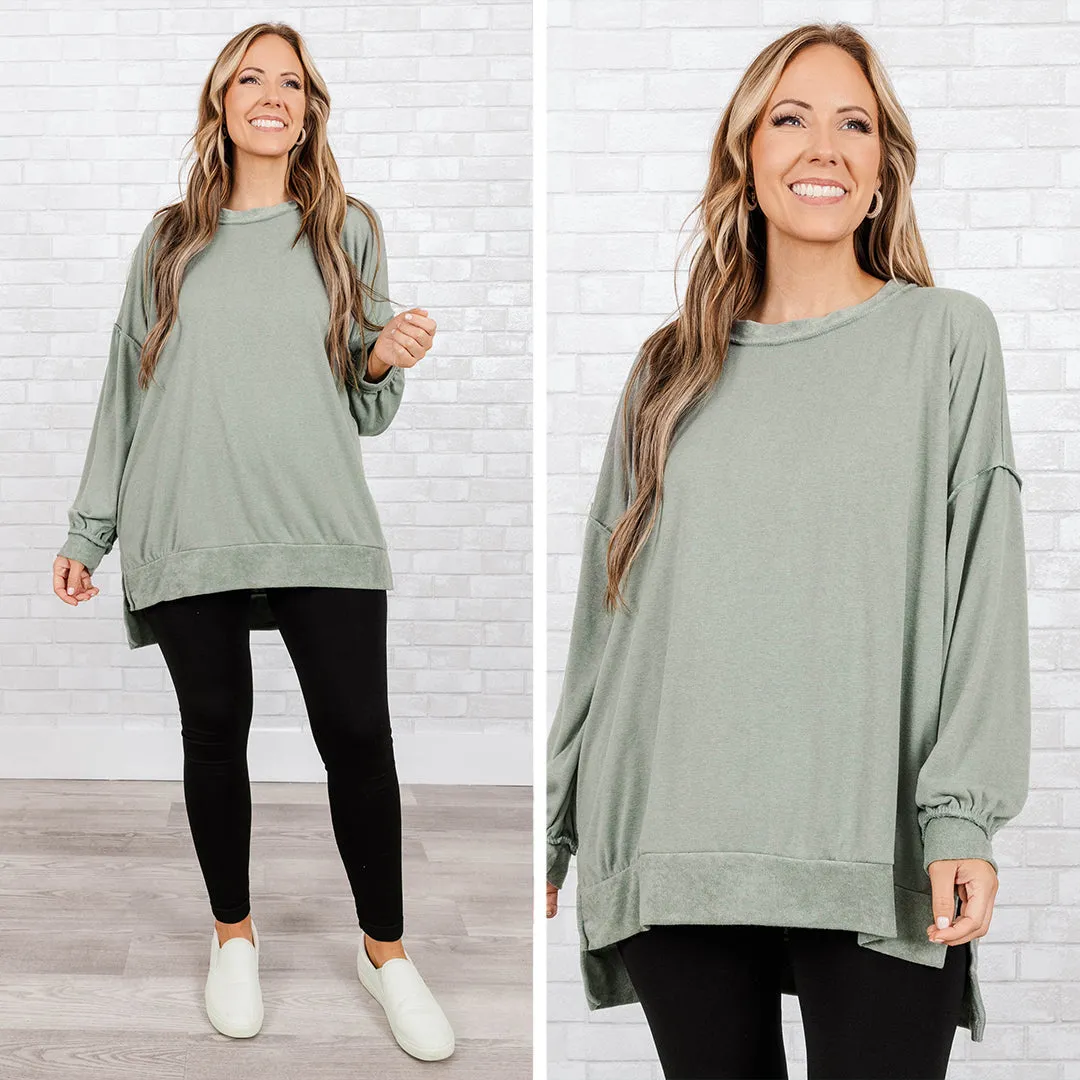 Gushing Gal Pullover, Sage