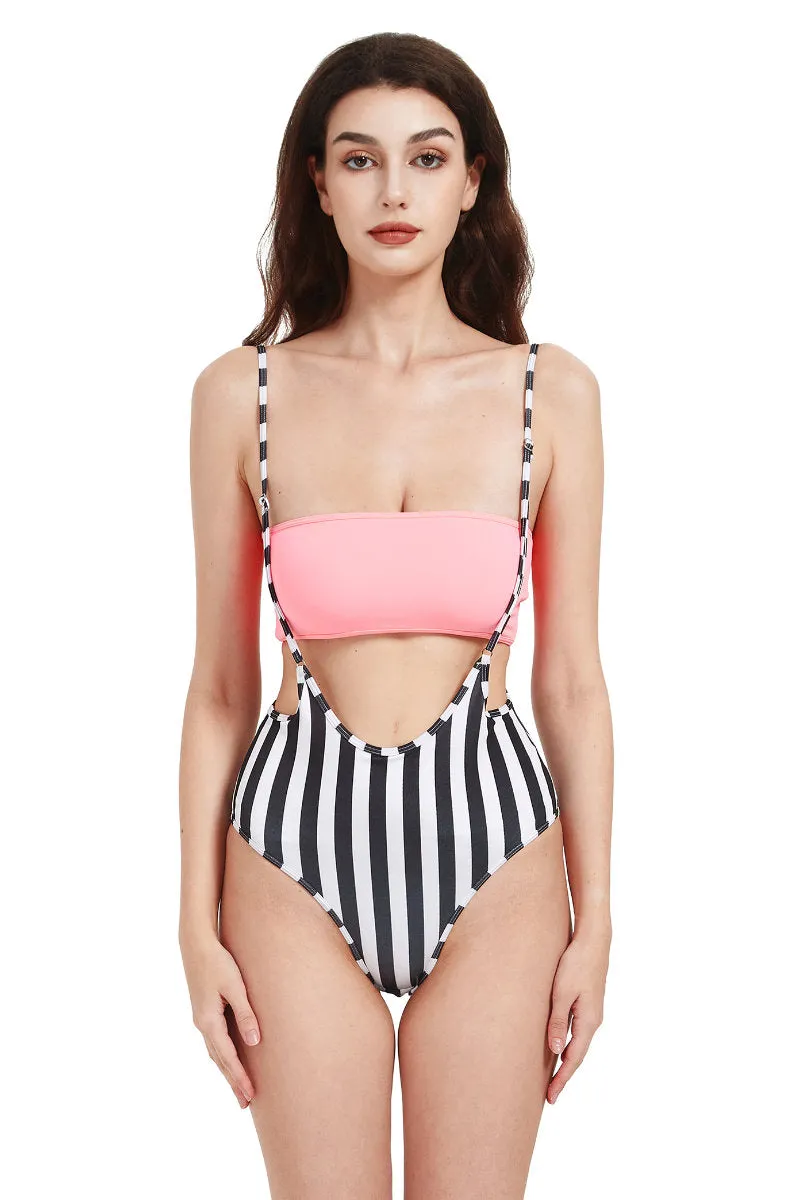 Hamade Activewear High Waisted Sling Bottoms - Black and White Striped