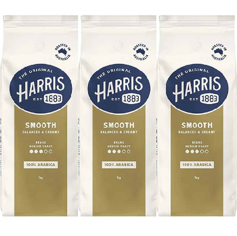 Harris Coffee Beans Smooth Medium Roast 100% Arabica 1kg 3 Pack Bulk