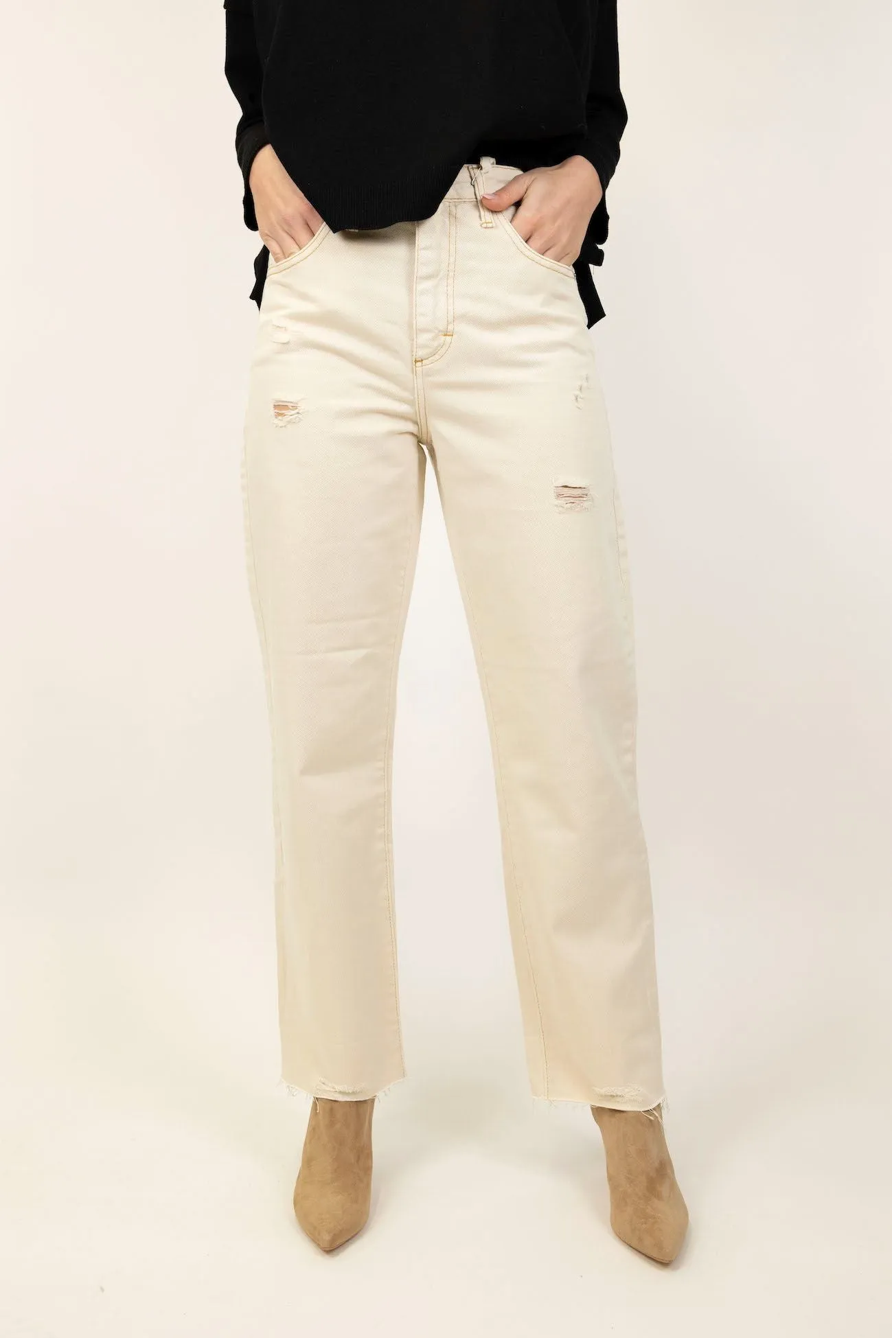 Haveone - Jeans a vita alta con strappi