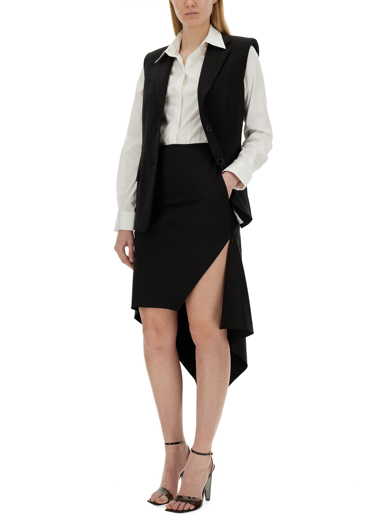 HELMUT LANG    VIRGIN WOOL SCARF HEM SKIRT