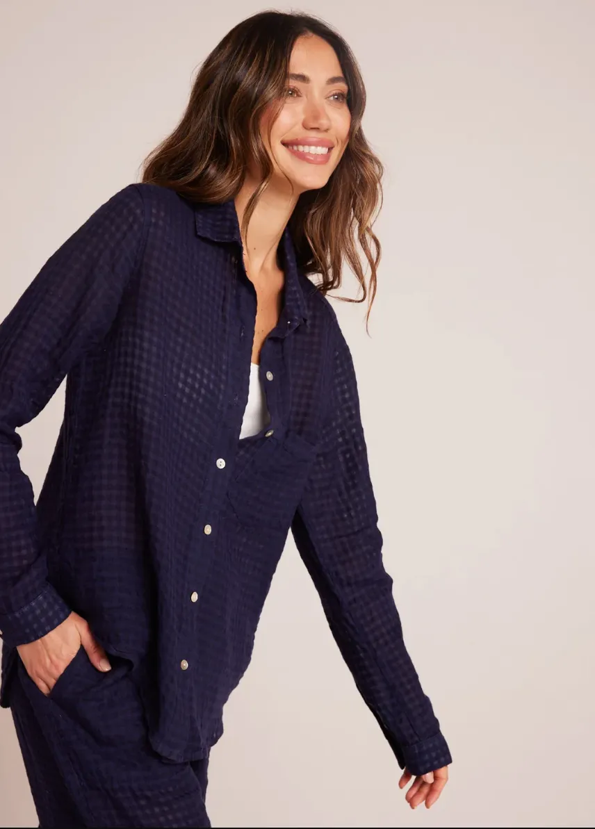 ISLA LINEN GINGHAM OVERSIZED POCKET BUTTON DOWN SHIRT