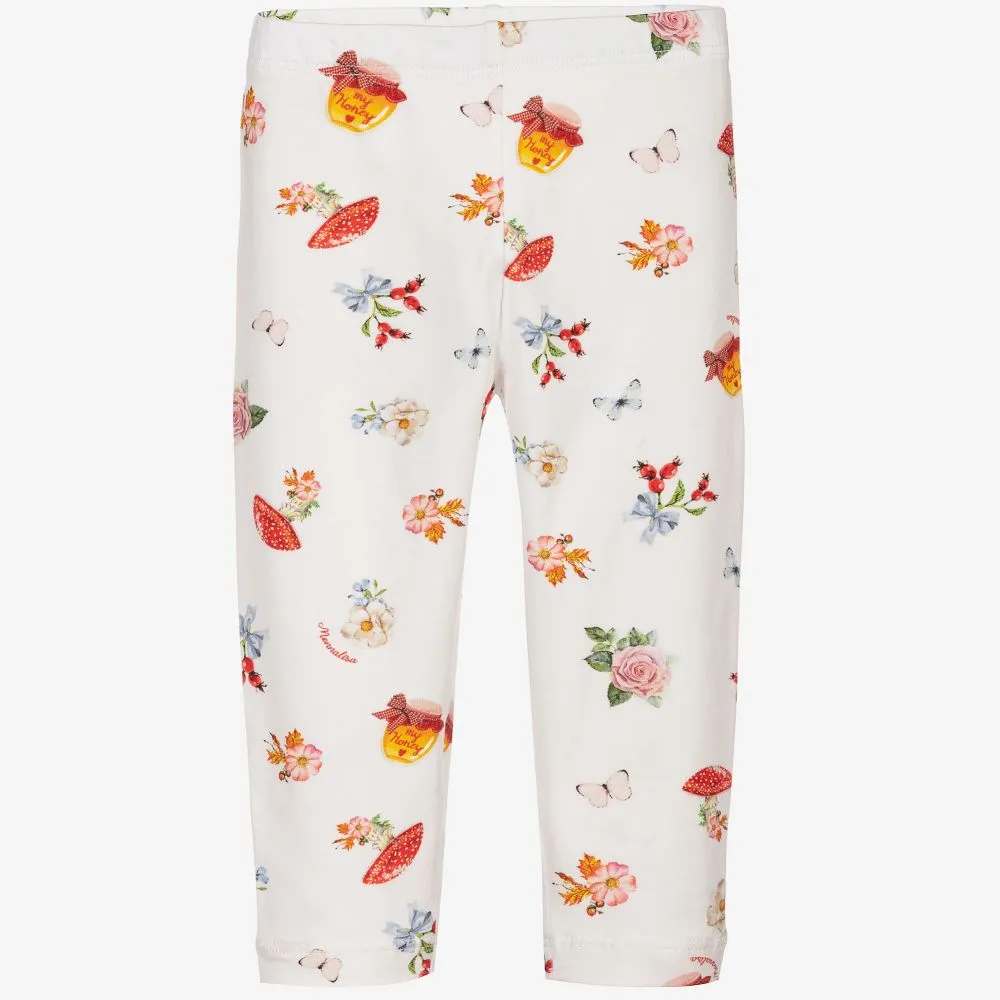 Ivory Cotton Floral Leggings 