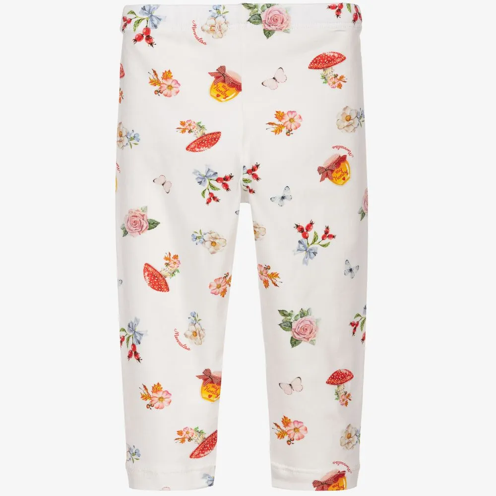 Ivory Cotton Floral Leggings 