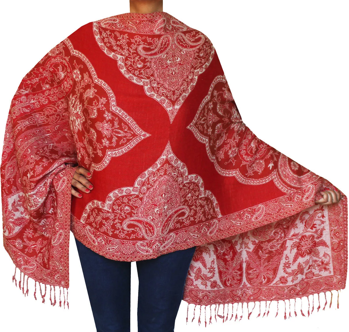 Jamawar Boiled Wool Shawl Scarf Womens Wrap India Clothing (76 x 28 inches)