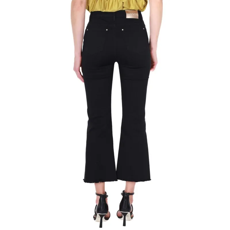 JEANS FLARED IN GABARDINE DI COTONE, NERO