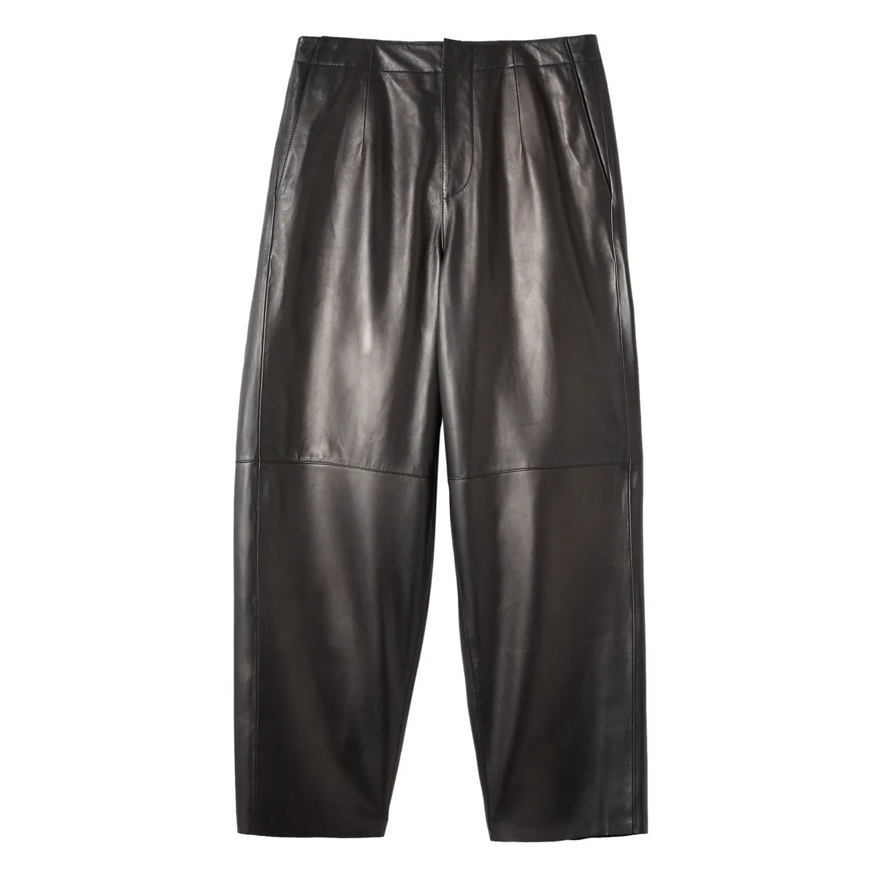 JIGSAW Leather Barrel Leg Cropped Trousers - Black