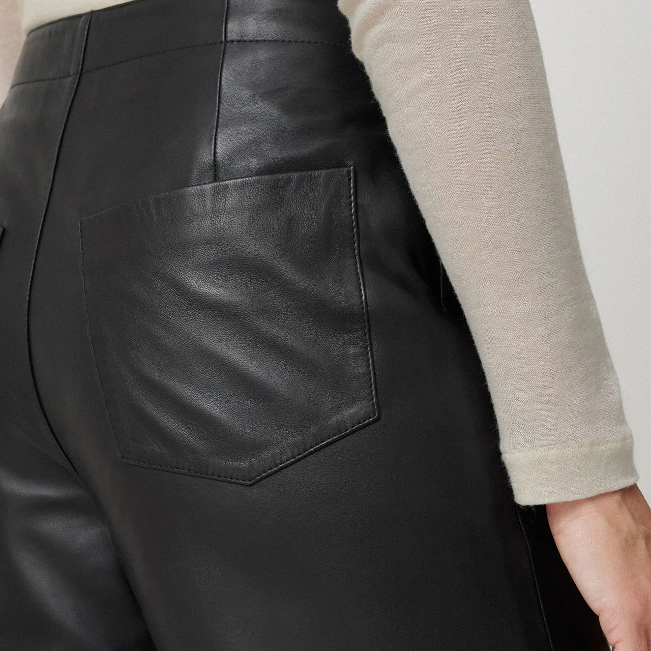 JIGSAW Leather Barrel Leg Cropped Trousers - Black