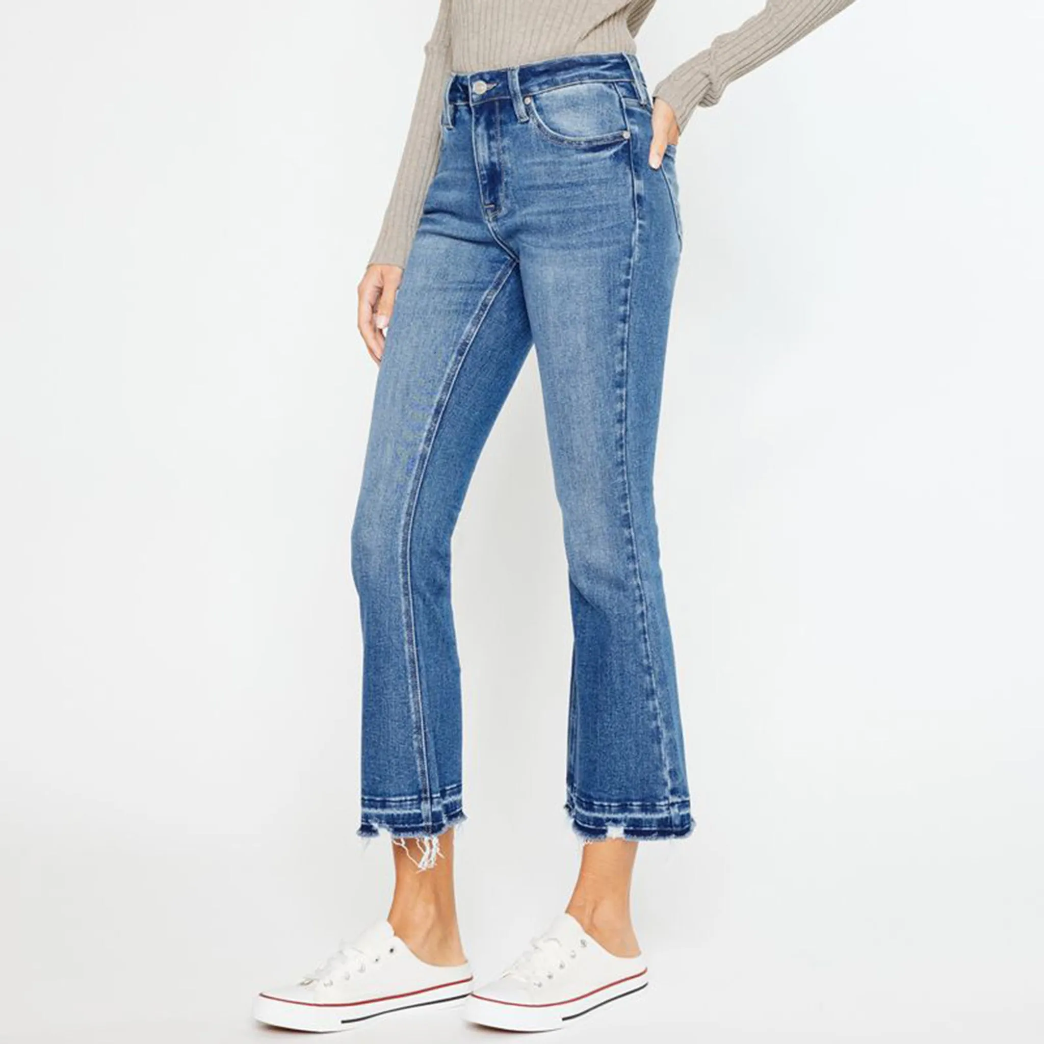 KanCan Women's High Rise Crop Jean