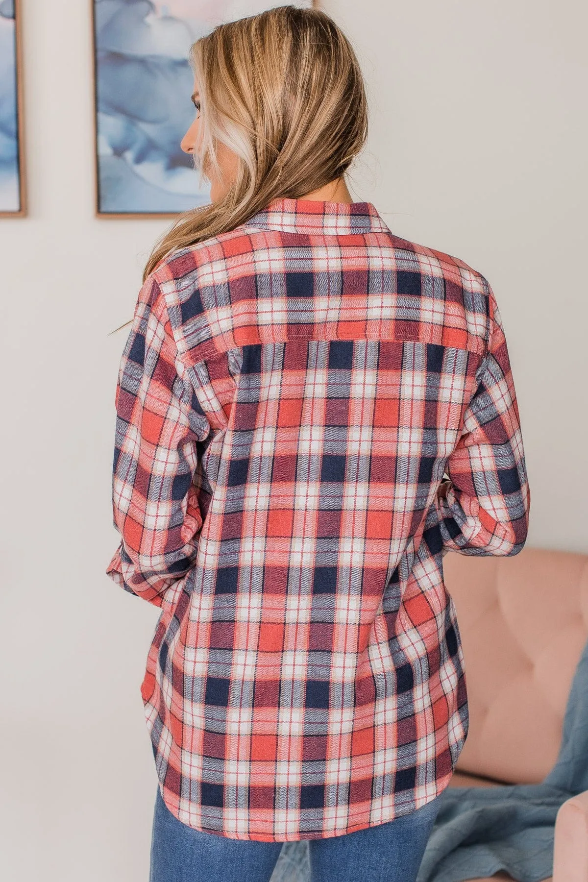 Lovely Seeing You Button Down Flannel- Pink & Navy