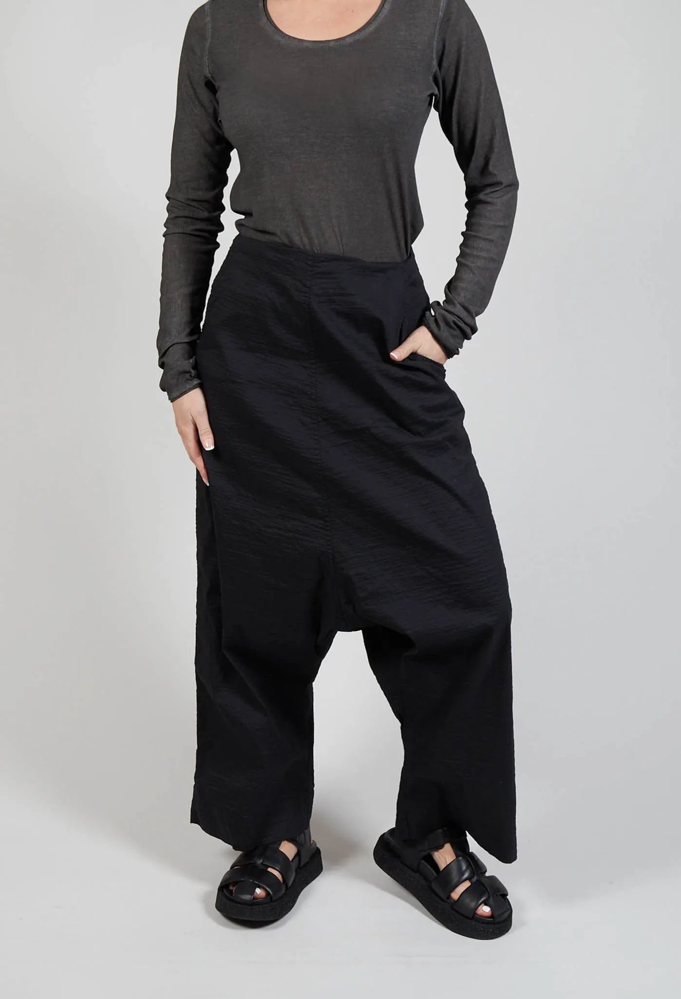 Low-Crotch Trousers in Black