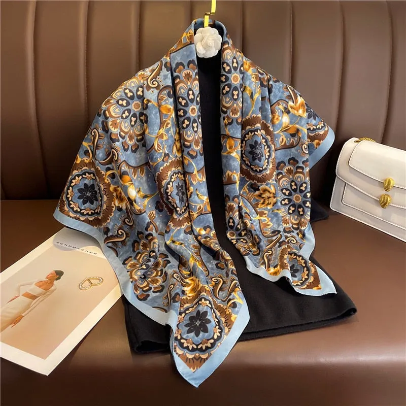 Luxury Brand Silk Satin Square Scarf Women