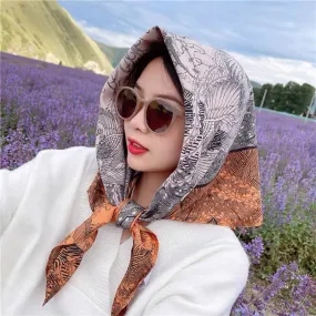 Luxury Brand Silk Satin Square Scarf Women