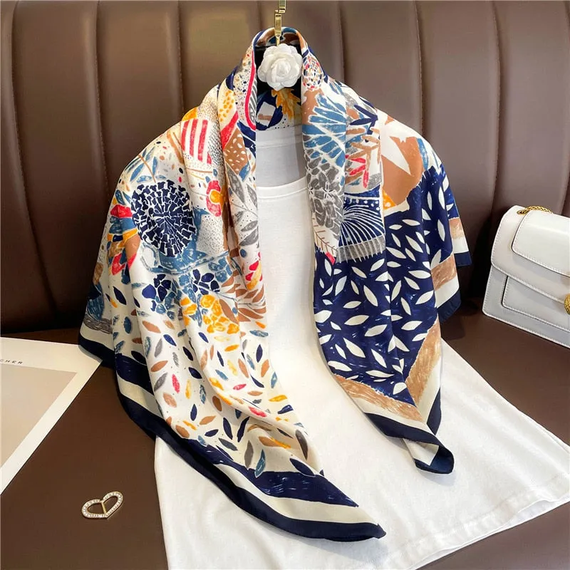 Luxury Brand Silk Satin Square Scarf Women