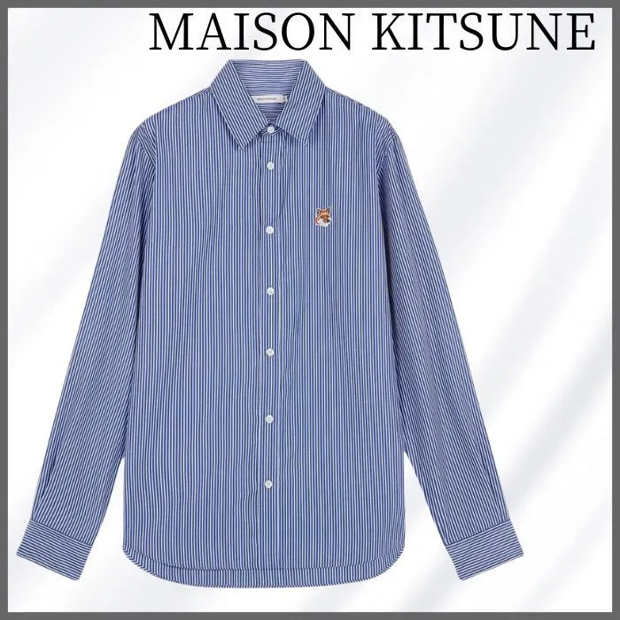 MAISON KITSUNE  |Stripes Long Sleeves Cotton Long Sleeve T-shirt Designers