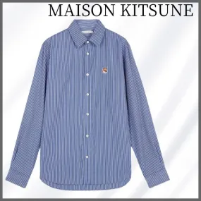 MAISON KITSUNE  |Stripes Long Sleeves Cotton Long Sleeve T-shirt Designers