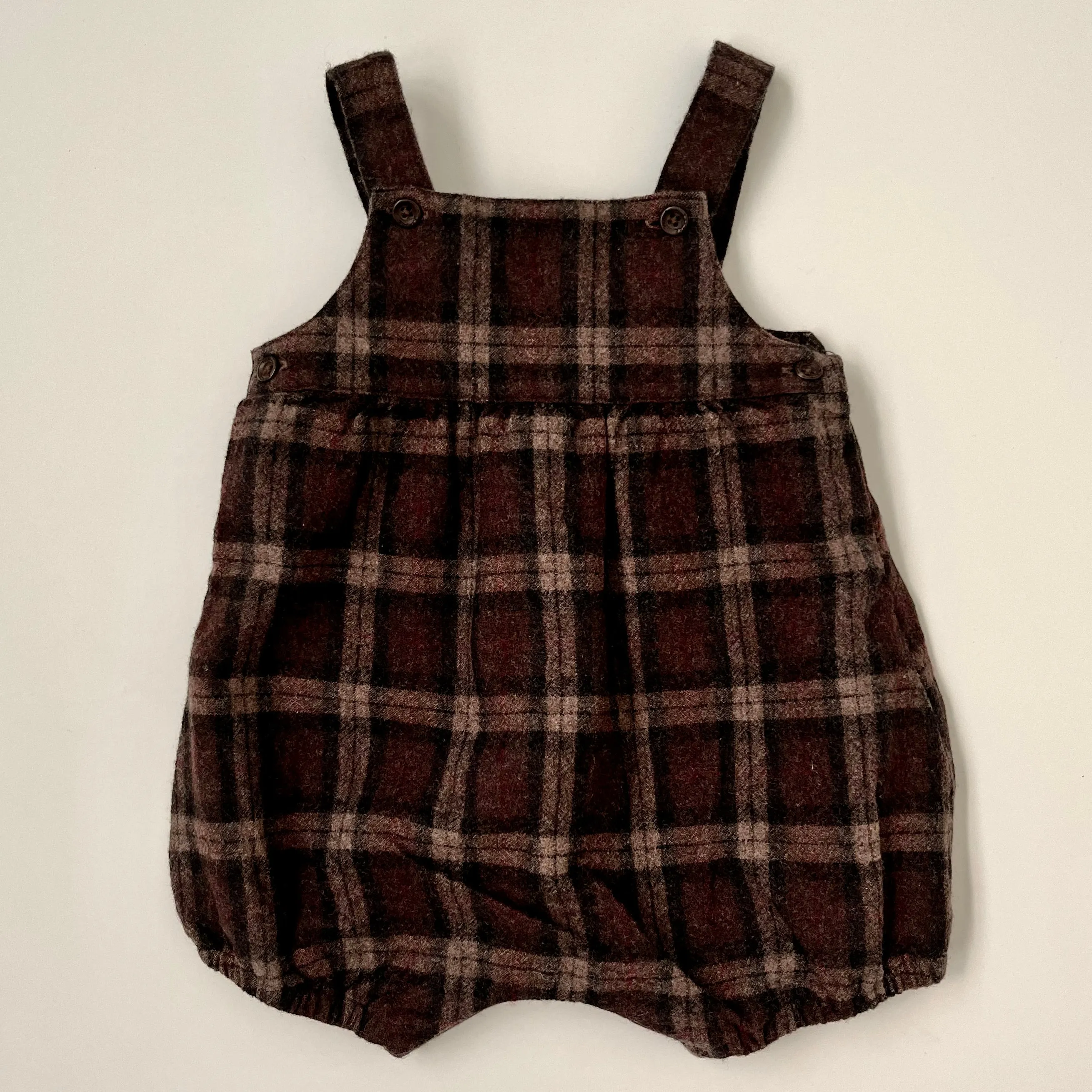 Marie-Chantal Brown Tartan Wool Romper: 12 Months