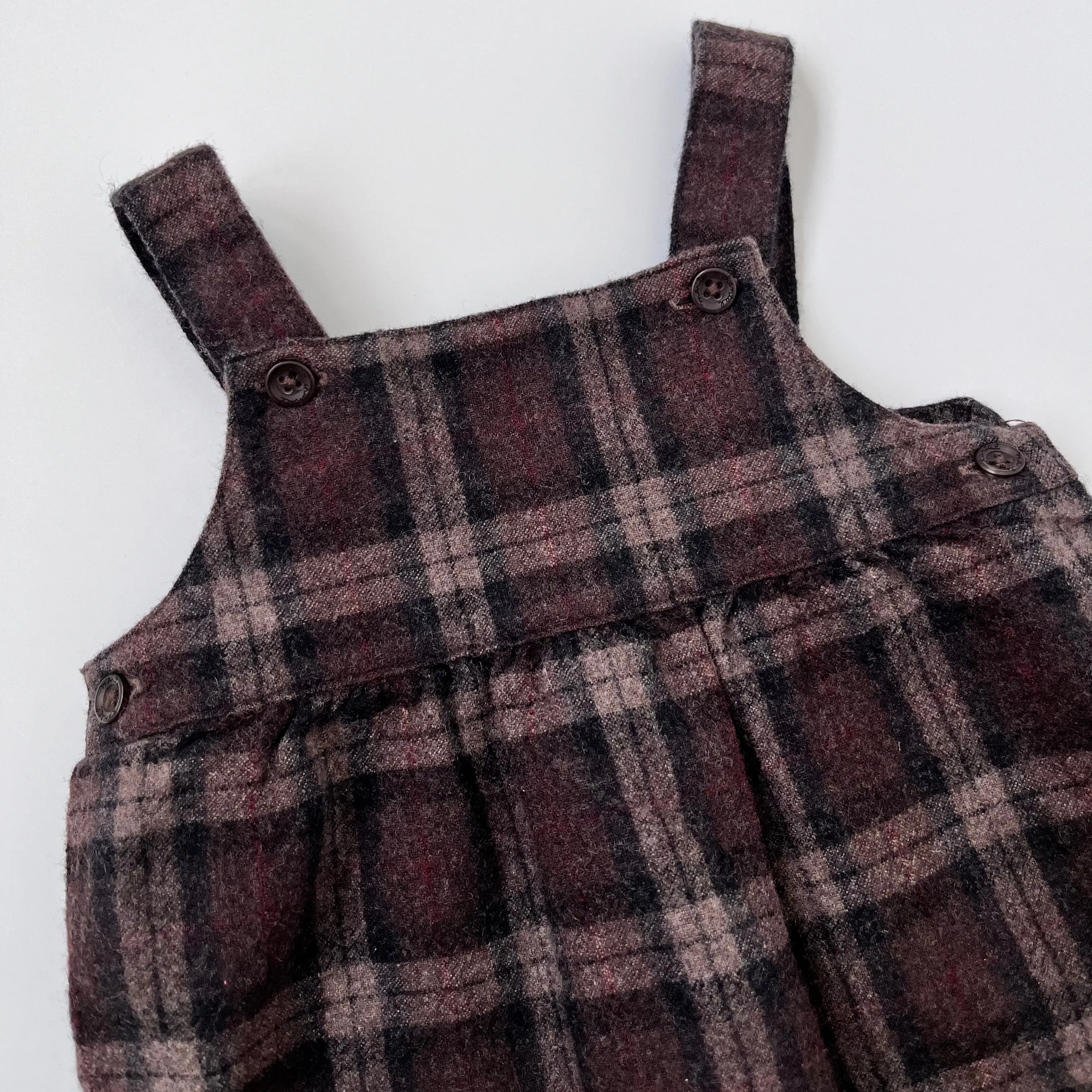 Marie-Chantal Brown Tartan Wool Romper: 12 Months