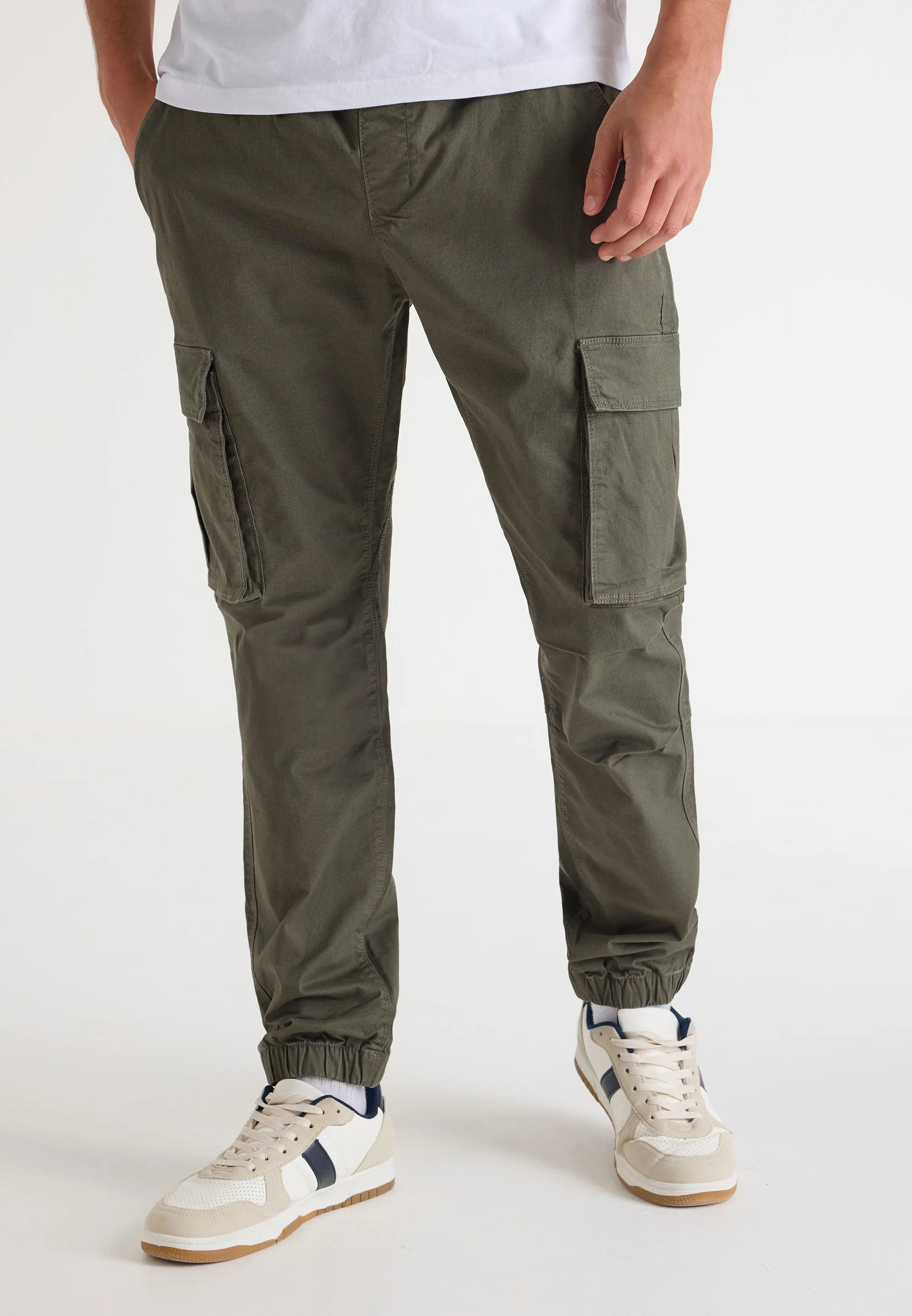 Mens Khaki Cargo Cuff Trousers 