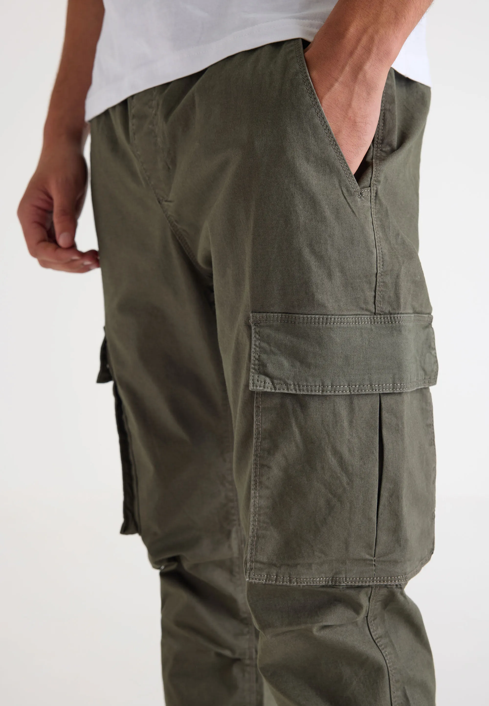 Mens Khaki Cargo Cuff Trousers 