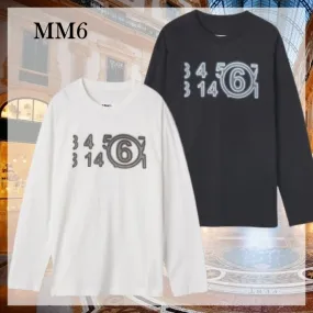 MM6 Maison Margiela  |U-Neck Long Sleeves Plain Cotton Long Sleeve T-shirt Logo