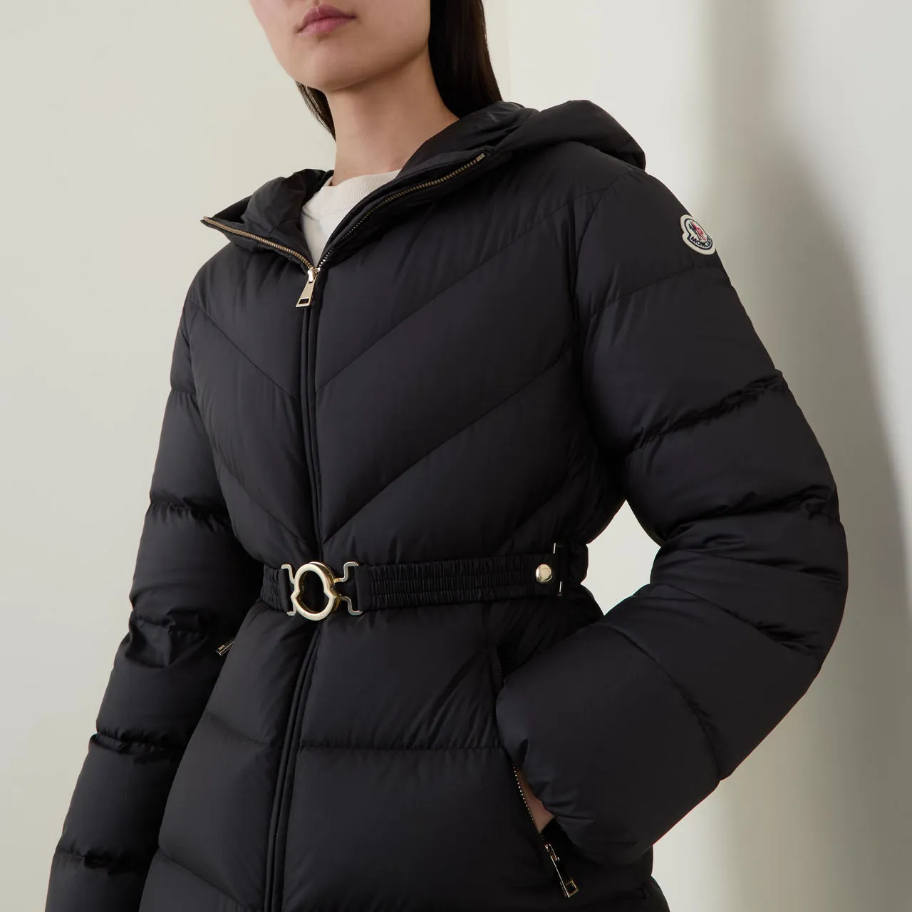 MONCLER Brosse Belted Down Jacket - Black