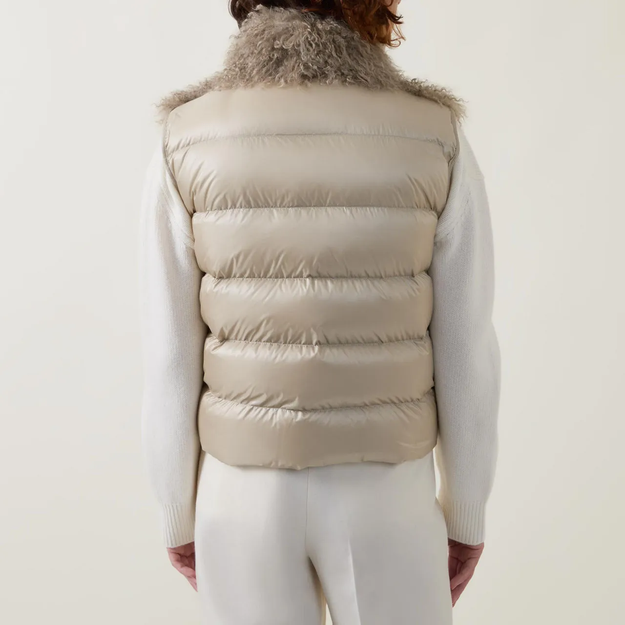 MONCLER Ermione Shearling Down Jacket - Beige