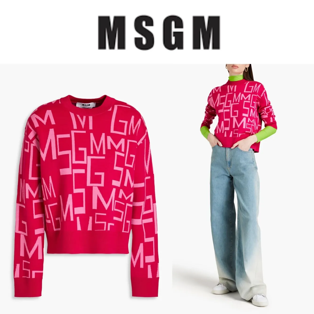 MSGM  |Crew Neck Monogram Wool Street Style Long Sleeves Plain