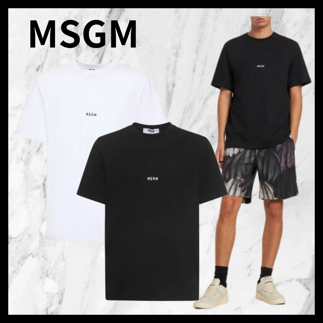 MSGM  |Crew Neck Pullovers Plain Cotton Short Sleeves Logo