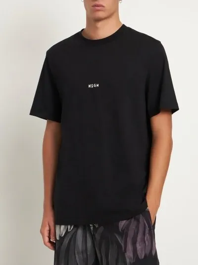 MSGM  |Crew Neck Pullovers Plain Cotton Short Sleeves Logo