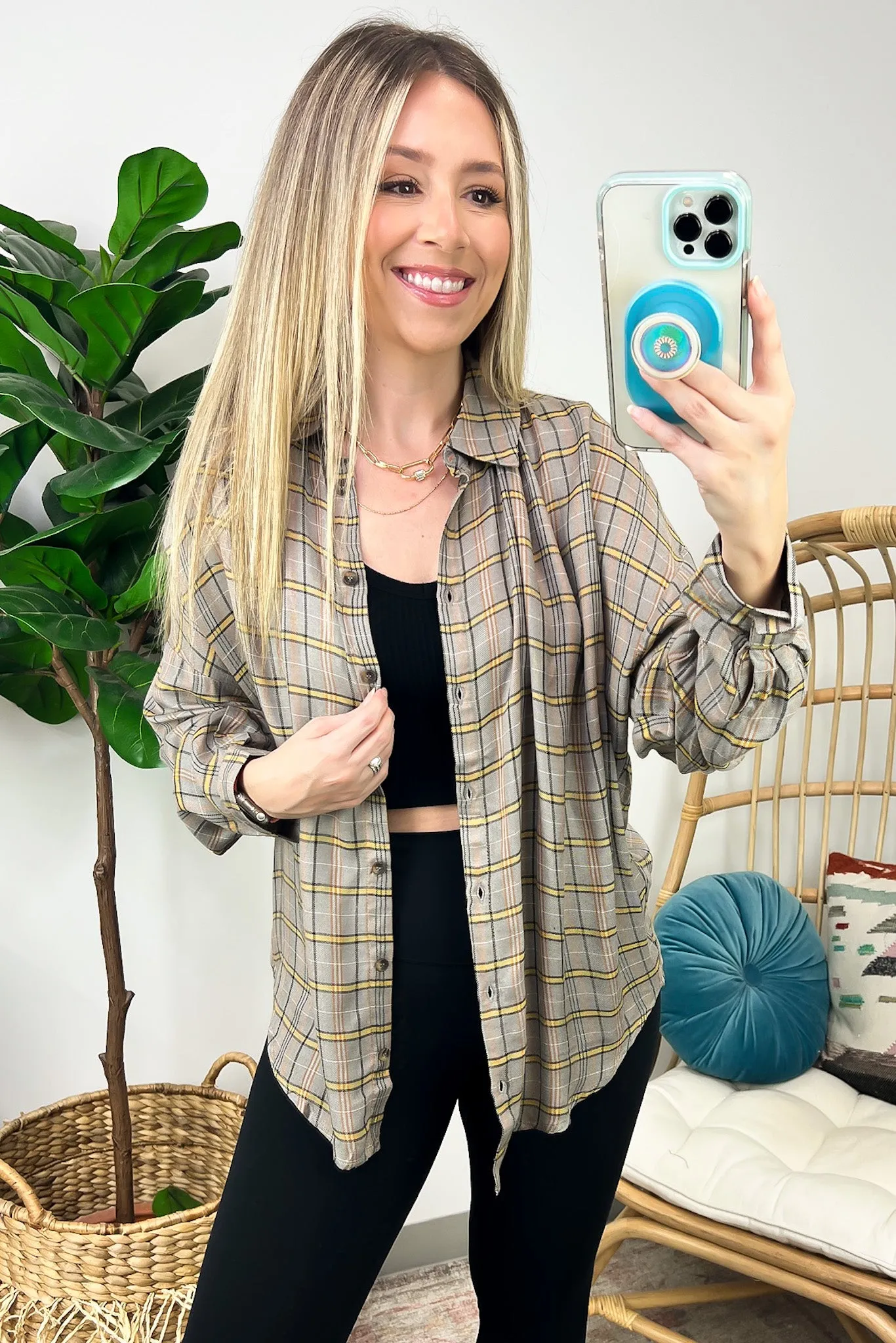 Noteworthy Vibe Plaid Button Down Top - FINAL SALE