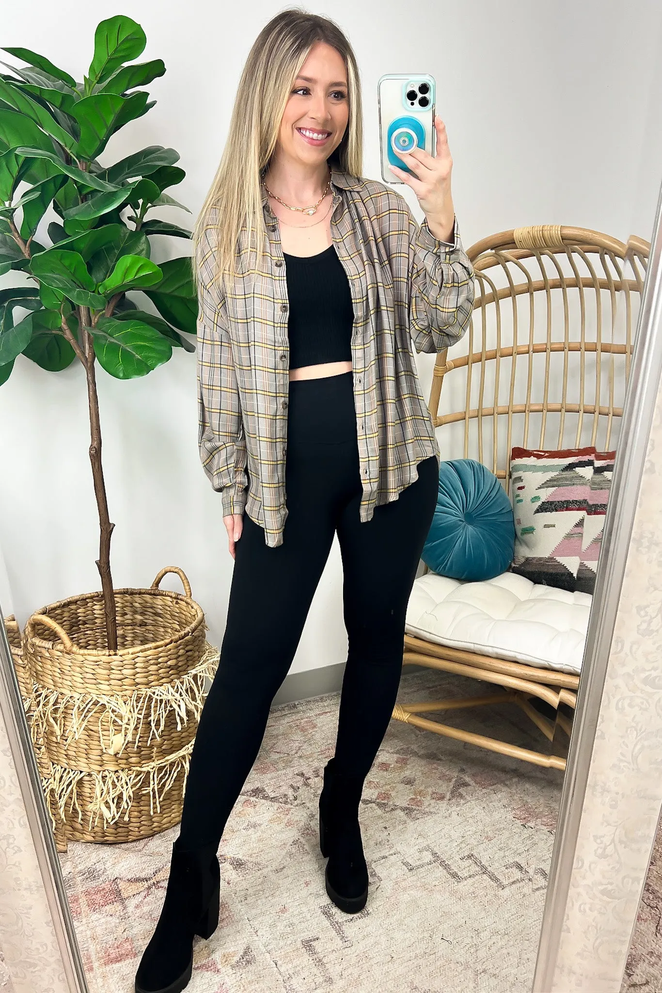 Noteworthy Vibe Plaid Button Down Top - FINAL SALE