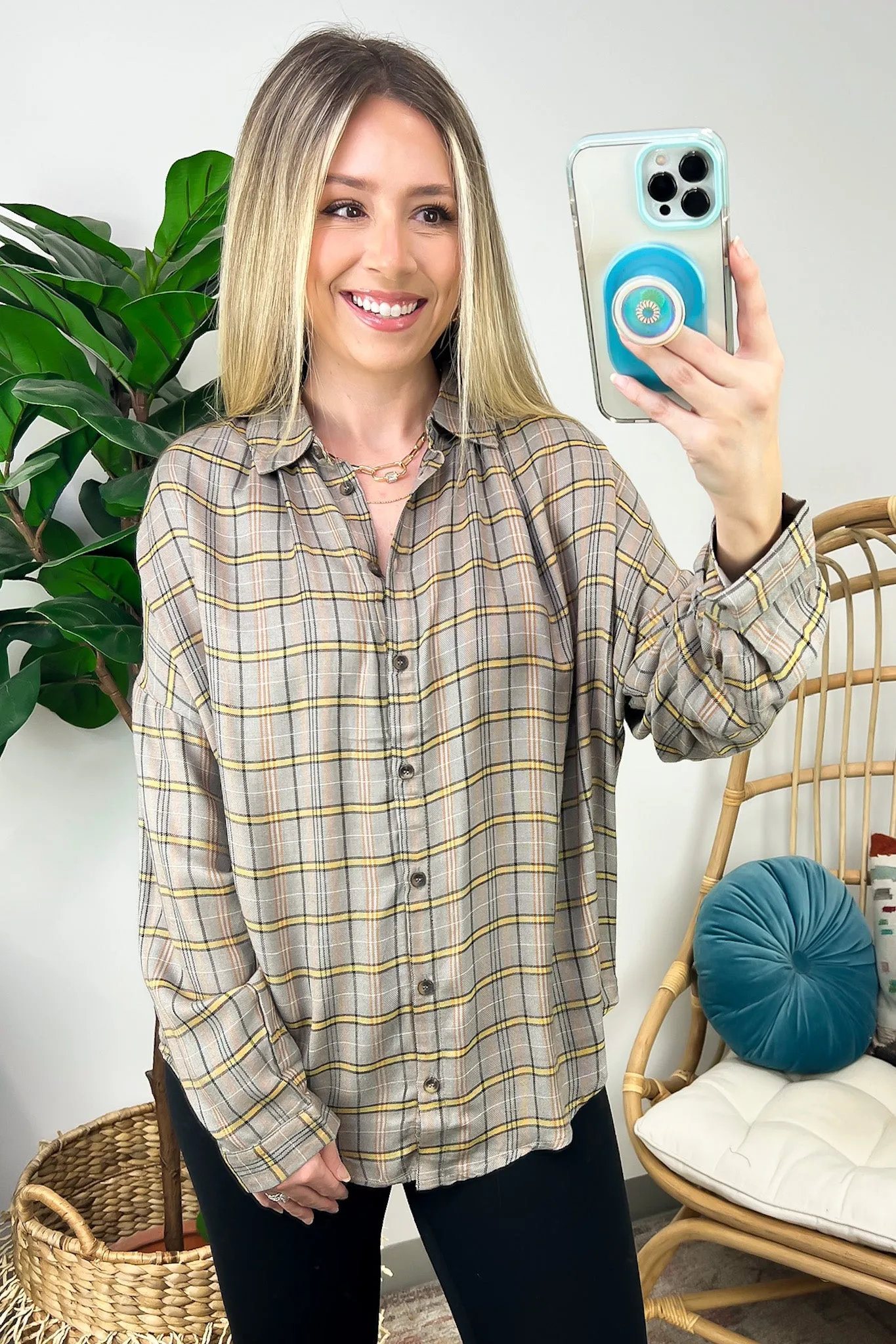 Noteworthy Vibe Plaid Button Down Top - FINAL SALE