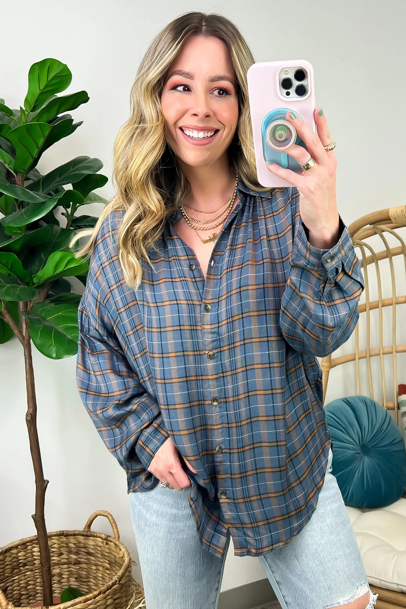 Noteworthy Vibe Plaid Button Down Top - FINAL SALE